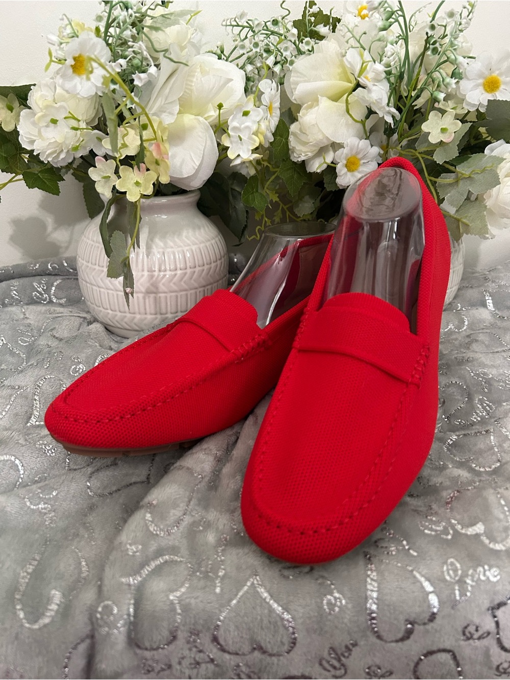 New in Box- Women's Red Slip-On Stretch Loafers - Classic Casual Flats Size 13
